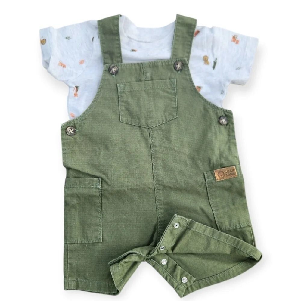Carter's 2 Pieces Tee-Shorts Overalls Adjustable Straps Baby Boys Size 12 Months - Picture 2 of 14